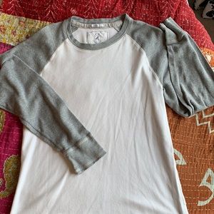 Unisex white tee w grey sleeves